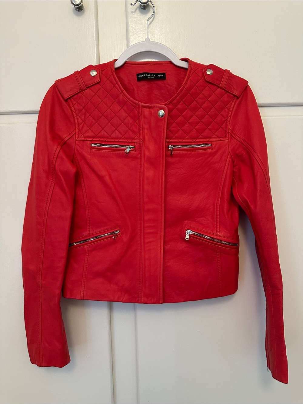 EUC Generation Love 100% Leather Red Quilted Cropped Jacket